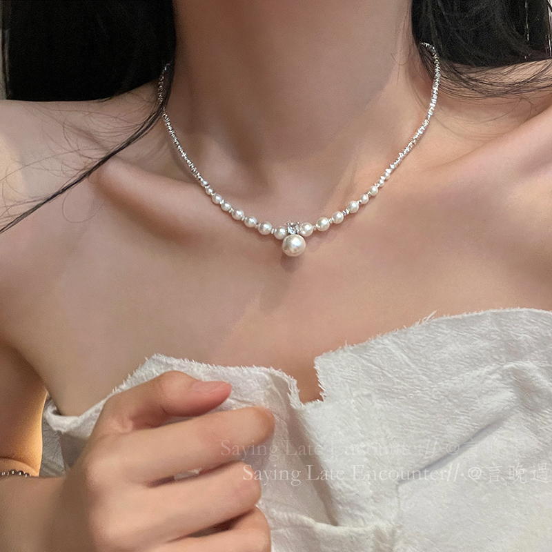 珍珠锆石项链女复古choker锁骨链