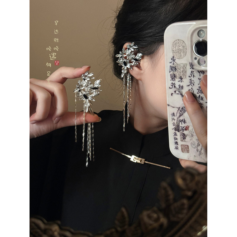 冰凝盛华~新中式花朵流苏无耳洞耳挂耳夹女古风国风耳环复古耳饰,饰品/流行首饰/时尚饰品新,耳夹,淘宝优惠券,粉丝福利购,淘宝优惠卷