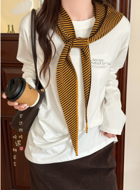 冬日暖流~针织黄色条纹连帽披肩女款氛围感帽子围巾一体护颈围脖