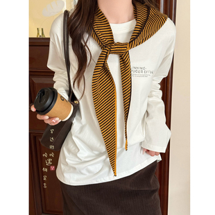 冬日暖流~针织黄色条纹连帽披肩女款氛围感帽子围巾一体护颈围脖