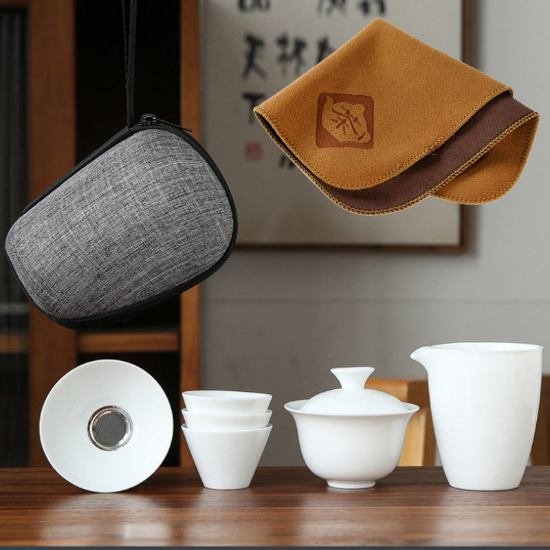 一人独饮茶具羊脂玉白瓷盖碗快客杯泡茶器便携式户外旅行功夫礼品图片