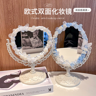 饰摆件高级个性 山茶花手工diy化妆镜子家用桌面ins化妆专用装 台镜