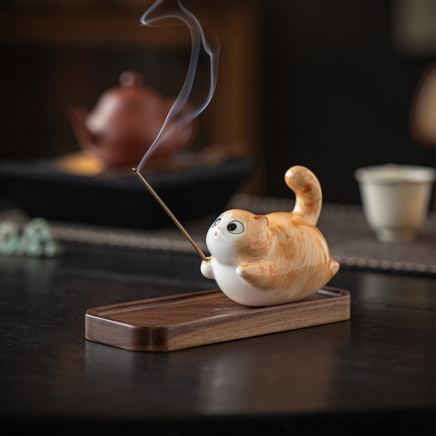 陶瓷小花猫线香炉治愈系香薰炉