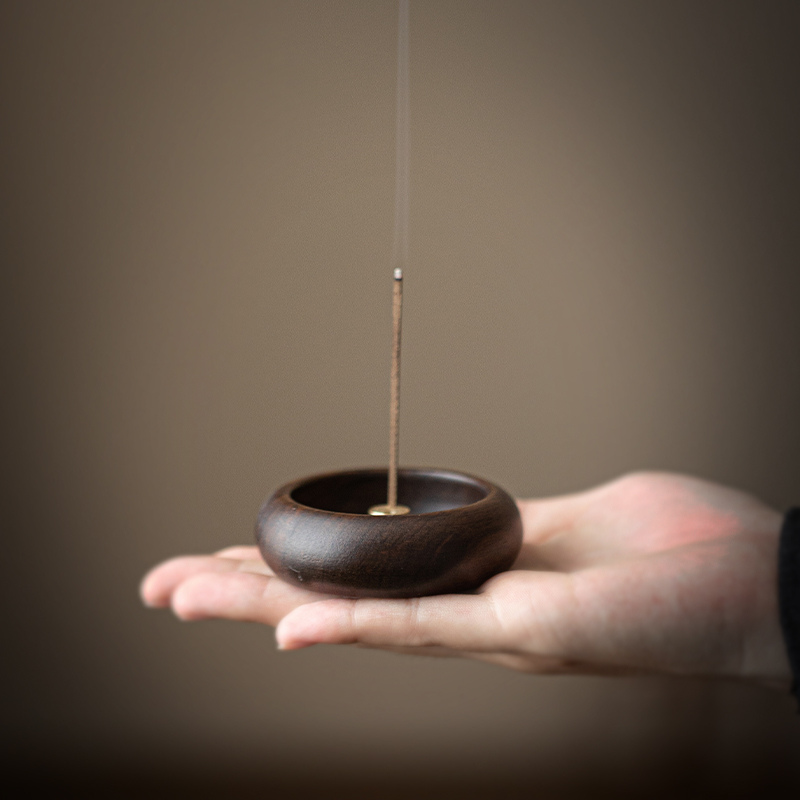 迷你圆形小香插黑檀酸枝木质家用室内线 线香炉多孔线 线香座茶桌