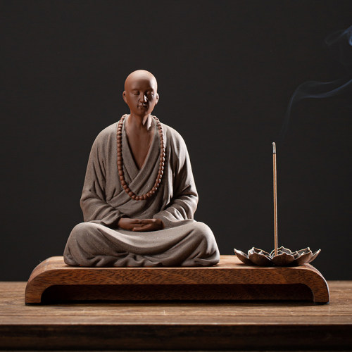 禅意茶空间装饰紫砂小和尚摆件