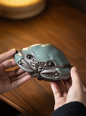 创意大号螃蟹摆件陶瓷哥窑开片家居客厅装饰茶道桌面可养茶宠摆设