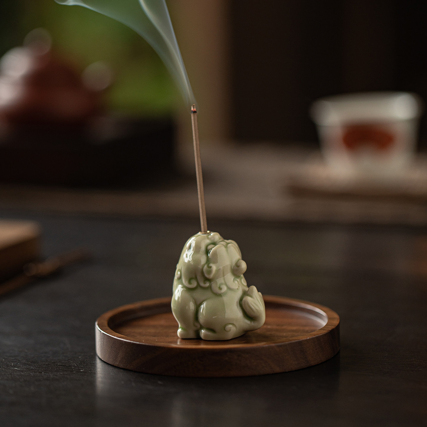 青瓷朝天吼线香插香座招财貔貅香炉立式插香盘茶道桌面香薰炉香器