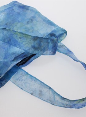 Amotional\油画q风蓝色纱袋红夏季手提袋花卉植物欧根纱装饰小袋