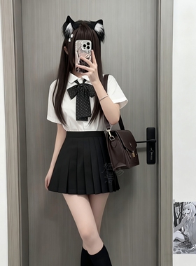 姬物语36cm狗短JK超短裙制服纯色毕业照黑色百褶裙女夏学院风灰色