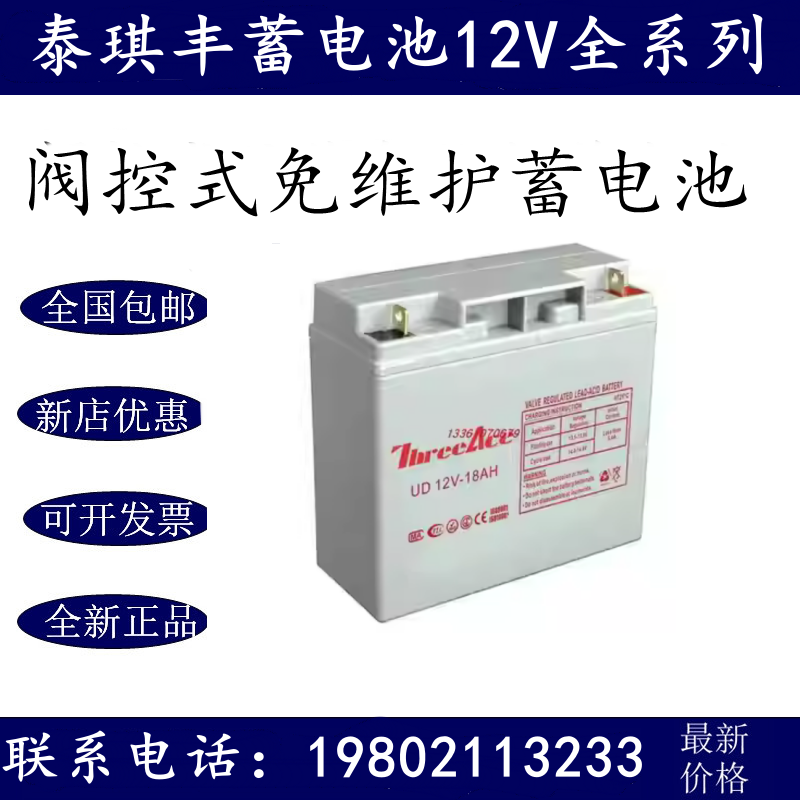Techfine泰琪丰蓄电池UD18-12 12V18AH安防主机电梯消防UPS电源