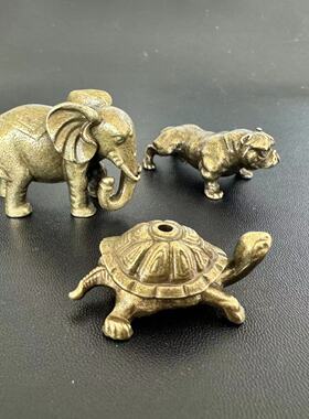 仿铜福财小象摆件香插钥匙雕工艺品办公桌茶宠装饰摆件