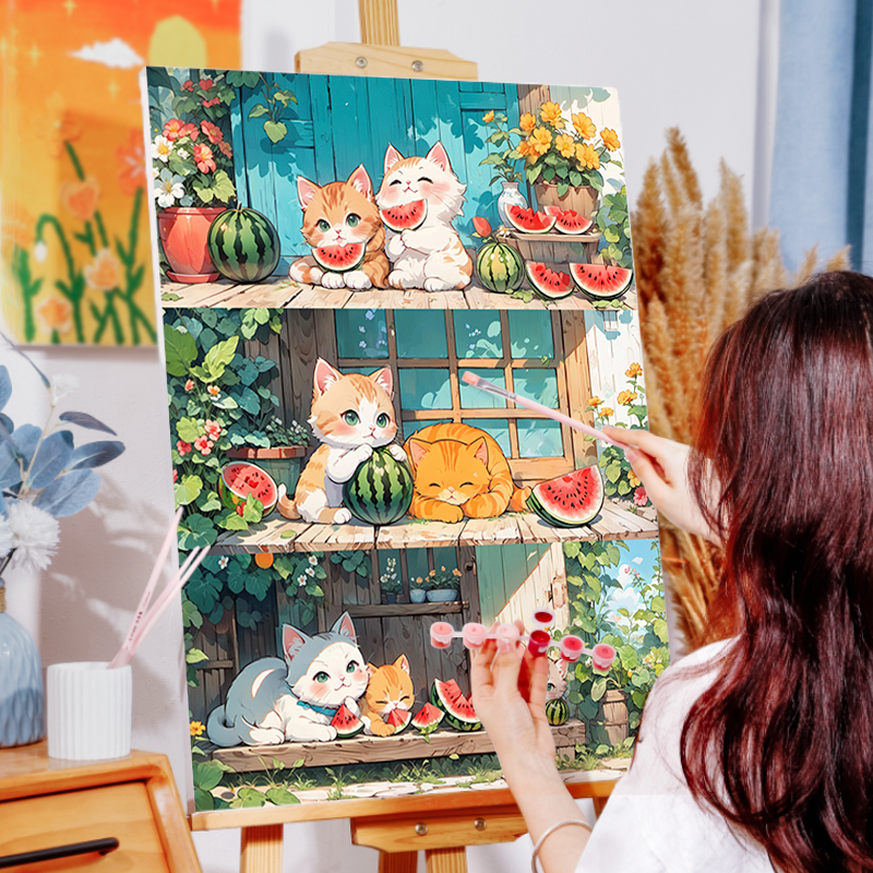 猫咪数字油画diy填色画画2025新款手工治愈系填充手绘丙烯油彩画