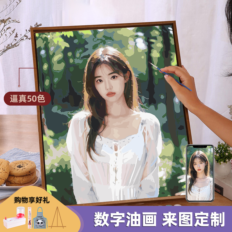 数字油画定制照片人物自己手工diy填色画画礼物油彩填充打发时间
