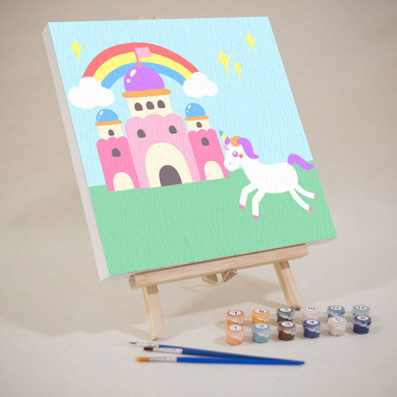 diy数字油画梦幻城堡儿童油彩画填色小尺寸手工解闷画画填充涂