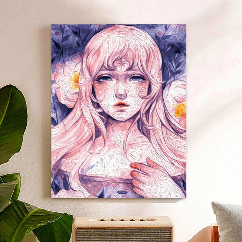 diy数字油彩画花宴女孩油画填色小尺寸治愈手工画画涂色画填充
