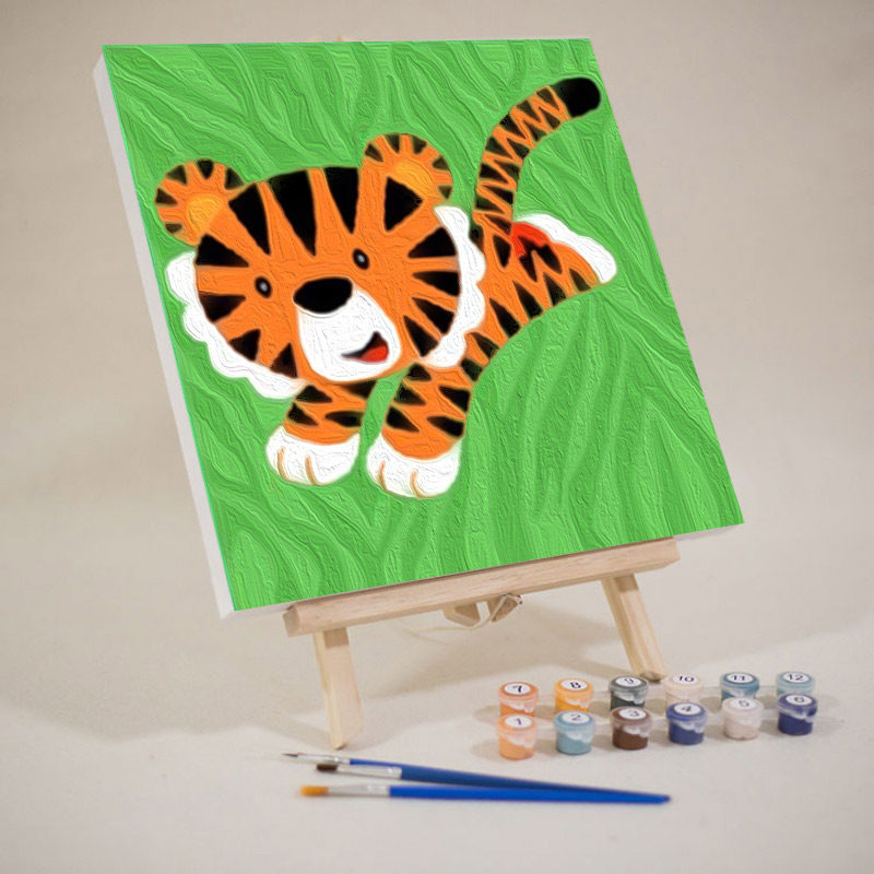 diy数字油彩画小老虎儿童油画填色小尺寸治愈手工画画涂色画填充