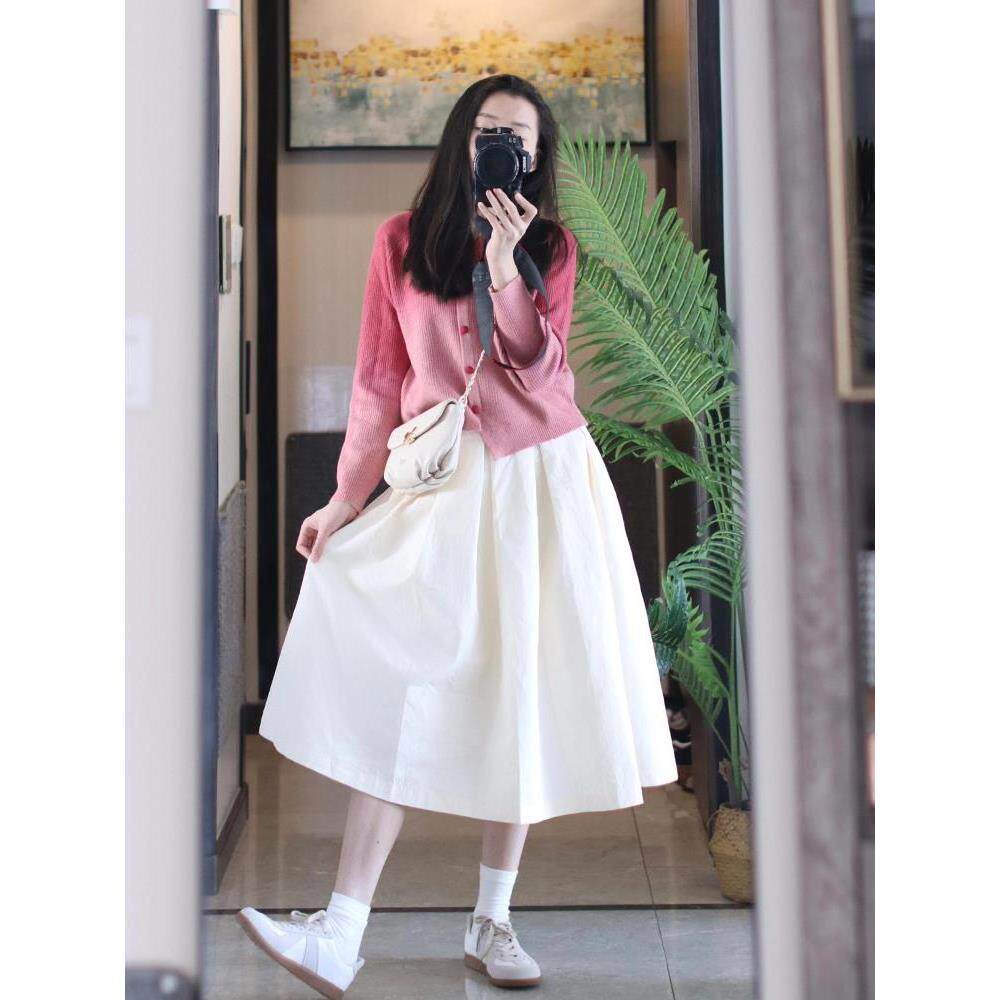 MONLOUVE入秋搭配一整套小个子茶系韩剧女主高级感渐变开衫半身裙