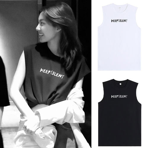 orm同款简约字母印花坎肩无袖2025新款overseas宽松百搭情侣上衣