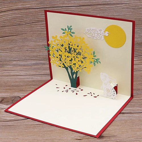 春节贺卡2025年新款月兔3D立体纸雕送客户员工礼物祝福卡片定制