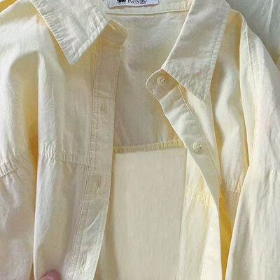 春秋纯棉韩系纯色POLO领百搭长袖衬衫女夏季新款外穿百搭上衣外套