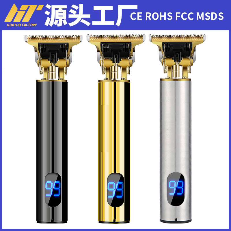 跨境爆款液晶家用理发器复古剃光头油头电推剪T9剃头刀雕刻电推子