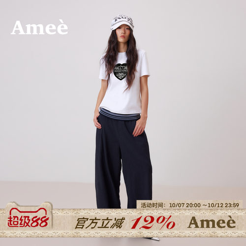 amee美式松弛感阔腿牛仔休闲裤