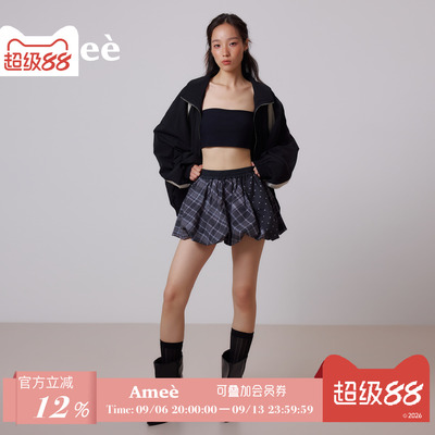amee复古波点拼接防走光花苞裙