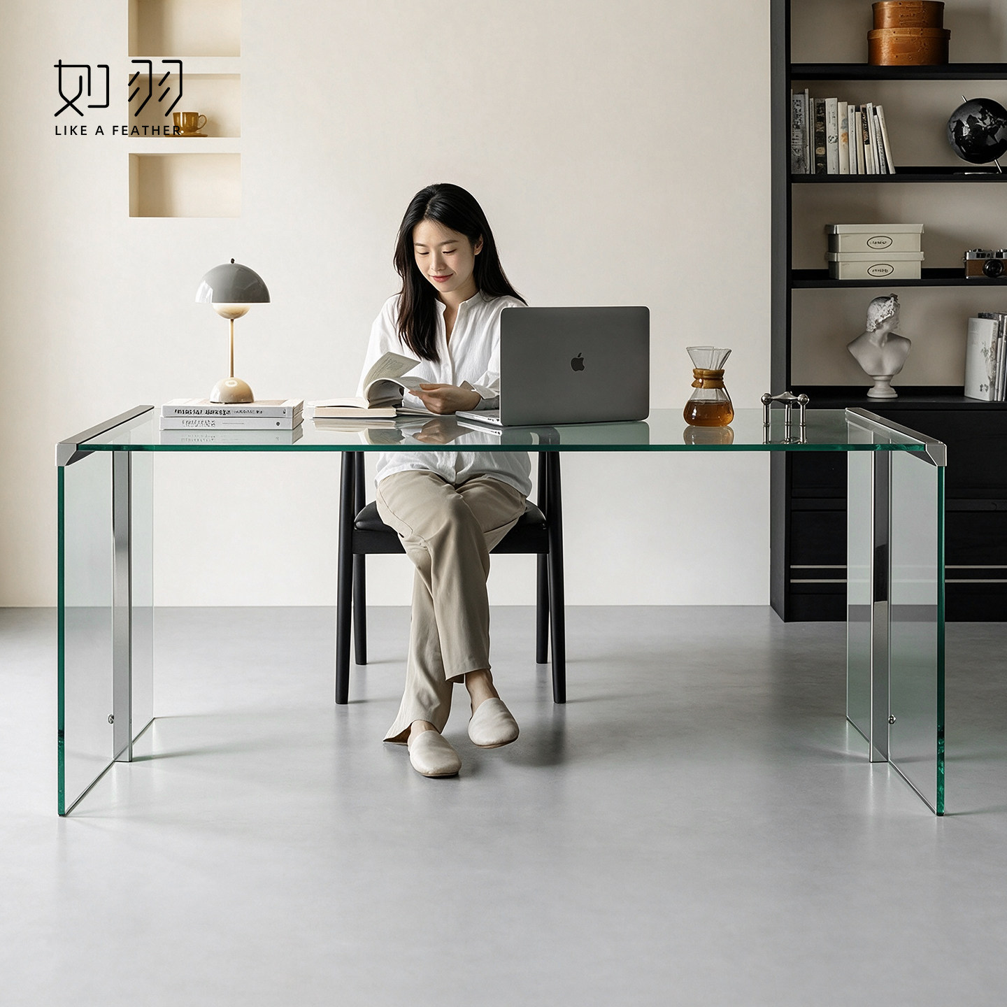 如羽原创设计玻璃长方形现代简约老板洽谈桌高端办公智享书桌