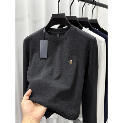 保罗双面德绒打底衫男士秋冬季圆低领内搭保暖上衣小马标长袖T恤