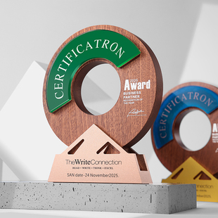 创意木质山峰奖杯订制公司优秀员工荣休纪念品刻字金属奖牌制作