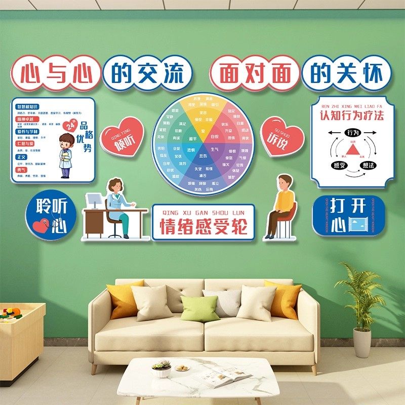 心理咨询室布置心灵驿站文化墙贴
