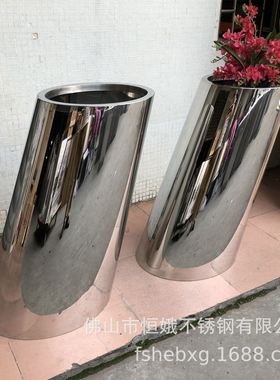 不锈钢镜面抛光户外花盆 金属组合倾斜花盆