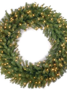 热销绿色PVC圣诞花环 暖白灯光LED藤条 90CM大花环大花圈