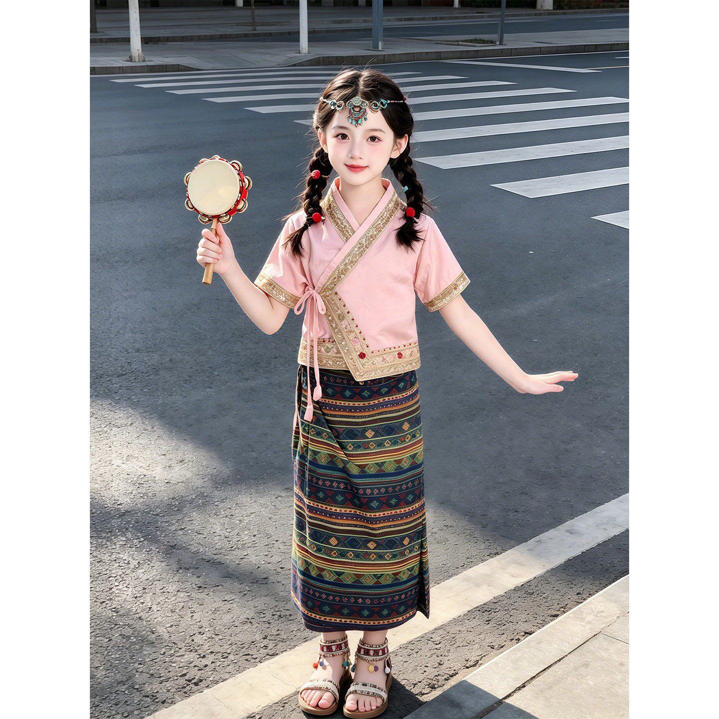 女童夏装2026新款儿童傣族服装夏季女大童西双版纳旅游泼水节服装