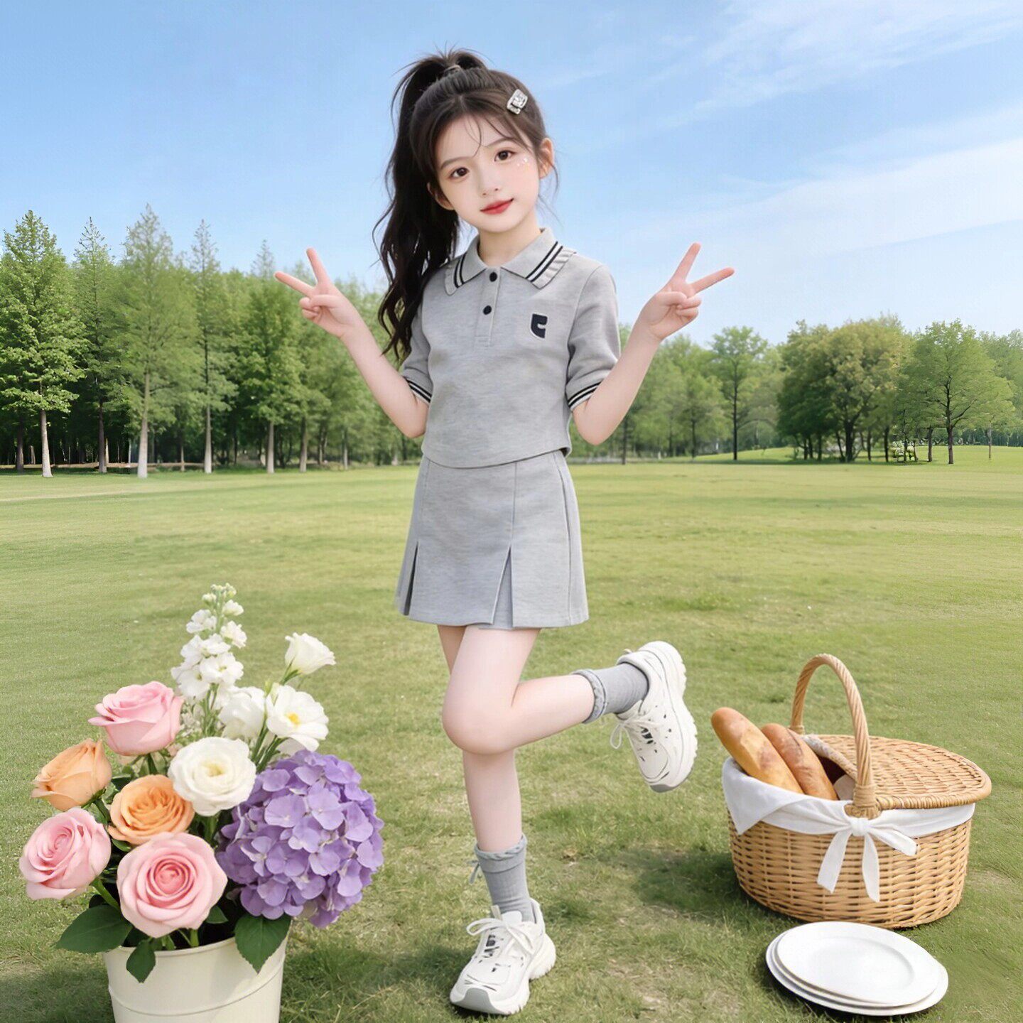 NEXTJANSO女童polo连衣裙网球裙