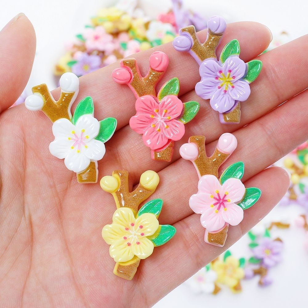 新款桃花枝彩色花朵树脂配件