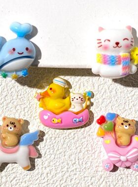 亮面卡通月亮彩虹骑马小动物diy树脂配件头绳发夹手机壳饰品贴片