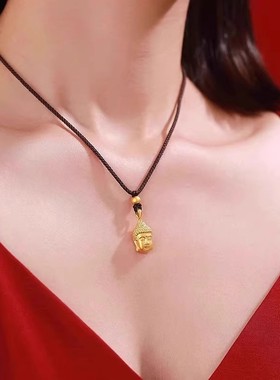 【水贝黄金】金包银佛头编绳项链吊坠大日如来佛莲花女节日送老婆