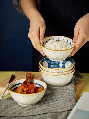 日式饭碗10K个套装家用5寸米饭碗陶瓷仪式感盘网红小碗碟吃饭餐具