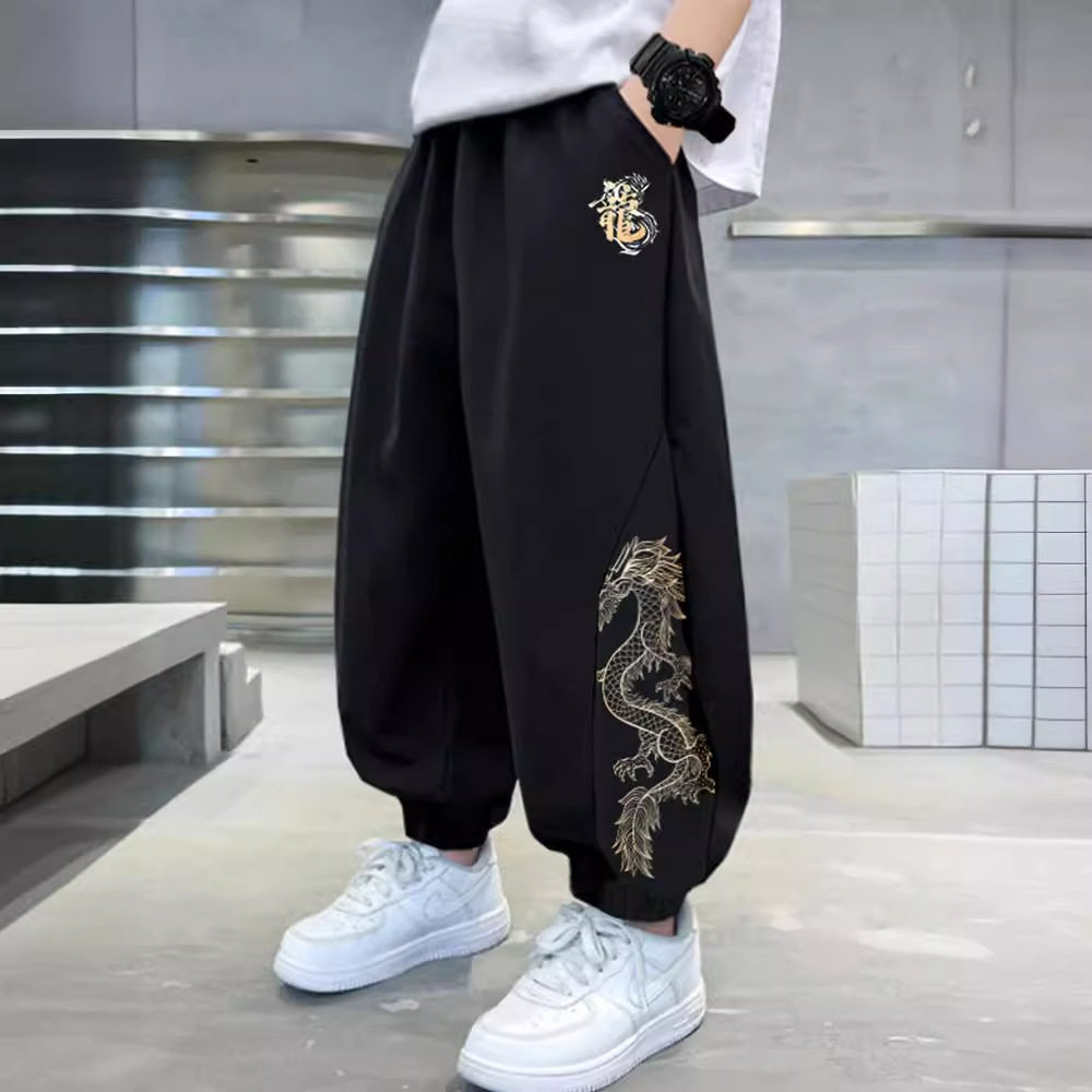 中国风男童速干裤子夏季儿童防蚊裤薄款大童夏装冰丝运动裤夏款潮