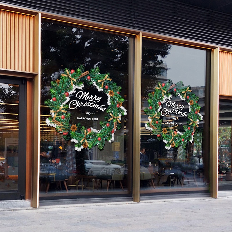 2026圣诞节装饰贴纸节日氛围场景布置窗花圆环店铺玻璃门贴画窗花