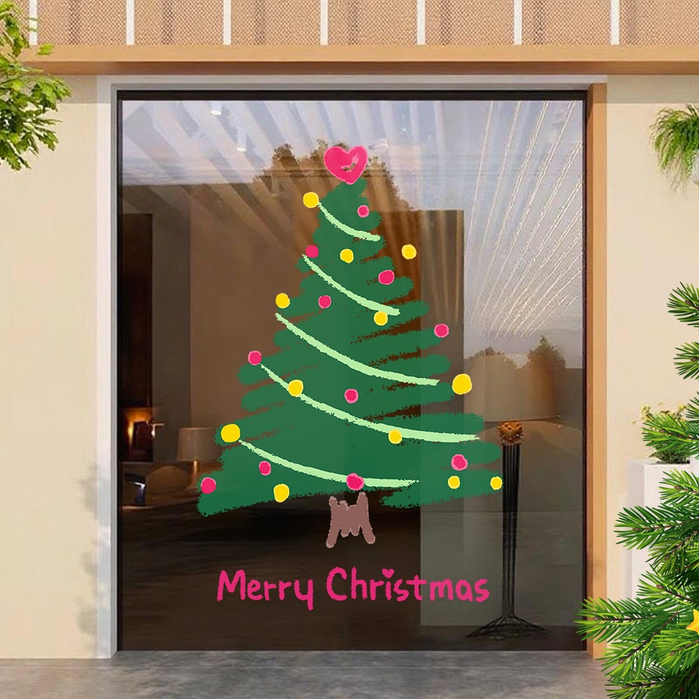 2026圣诞节新年玻璃橱窗装饰贴纸耶诞圣诞树布置门贴静电窗花窗贴