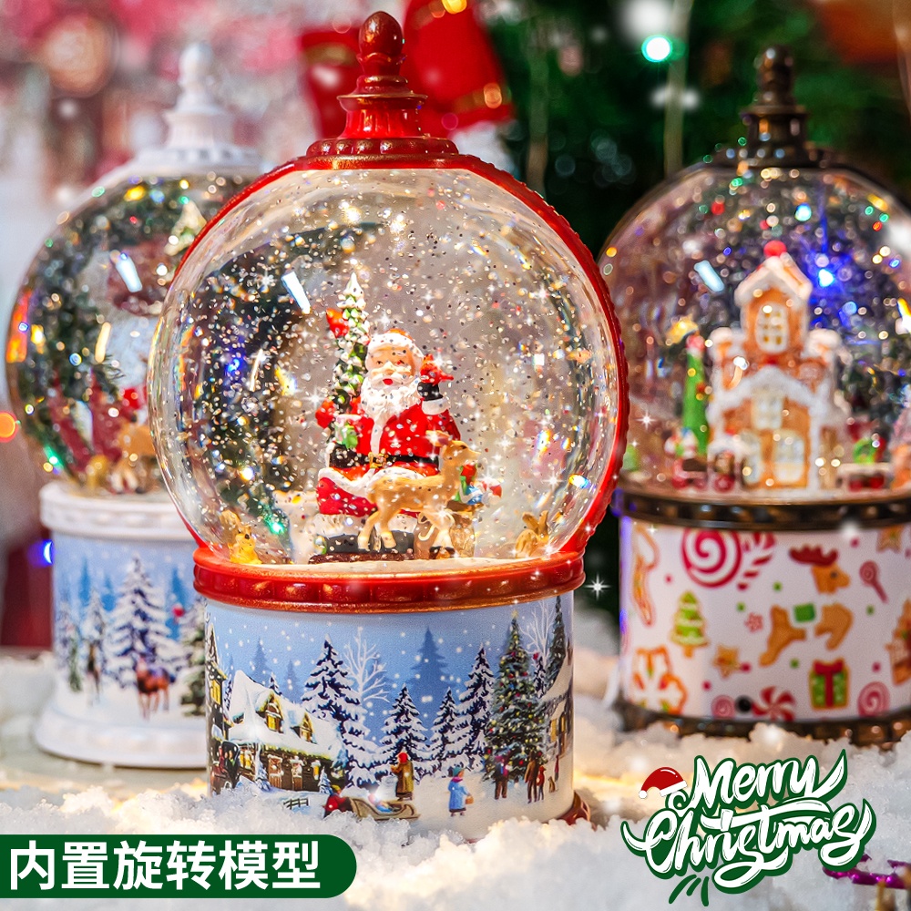 圣诞节水晶球可旋转飘雪花树雪人音乐八音盒旋转木马礼物儿童生日