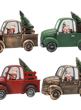 圣诞节装饰卡车圣诞老人注水家居装饰摆件音乐风灯摆件圣诞树礼物