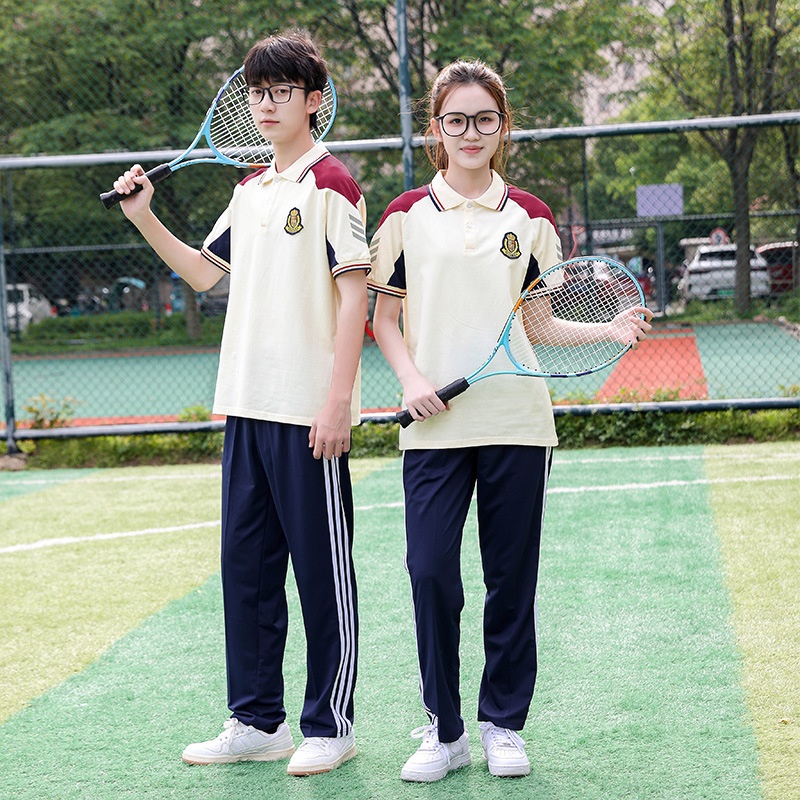 新款班服套装夏中学生红色短袖初中高中学生校服运动会男女体操服