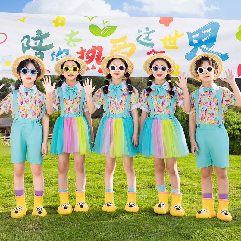 儿童表演服幼儿园六一演出服小学生背带裤服装运动会开幕式啦啦操