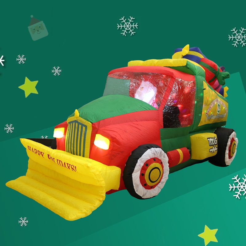 新款跨境亚马逊速卖通充气圣诞老人圣诞铲雪车灯光气模圣诞装饰品