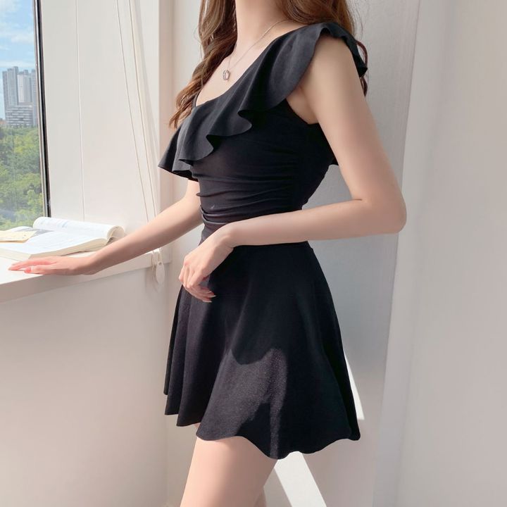 源头工厂性感斜肩显瘦遮肚ins风网红仙女范保守学生游泳温泉泳衣