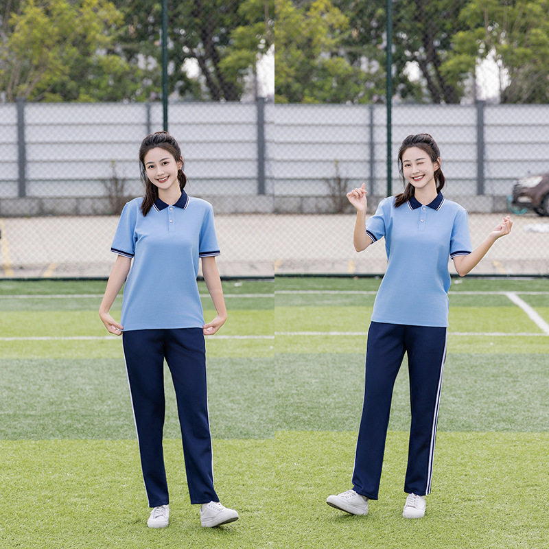 夏季新款初中小学生高中班服短袖套装中专技校职高校服运动团体服