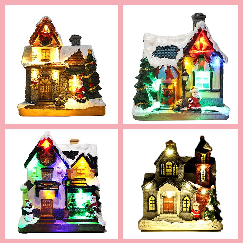 跨境新款圣诞节装饰品欧式led彩灯房子圣诞发光小屋树脂摆件礼物